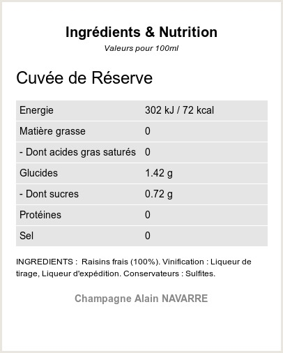La Cuvée de Réserve - Ingrédients et Nutrition 
